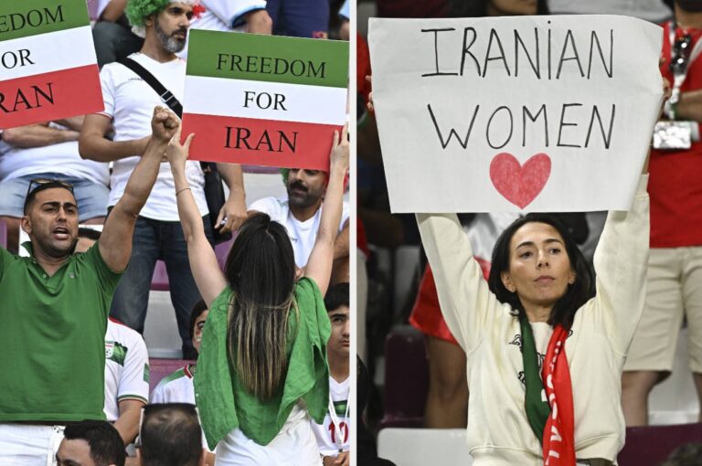 Iranian Fans Protest During Iran vs England World Cup Match