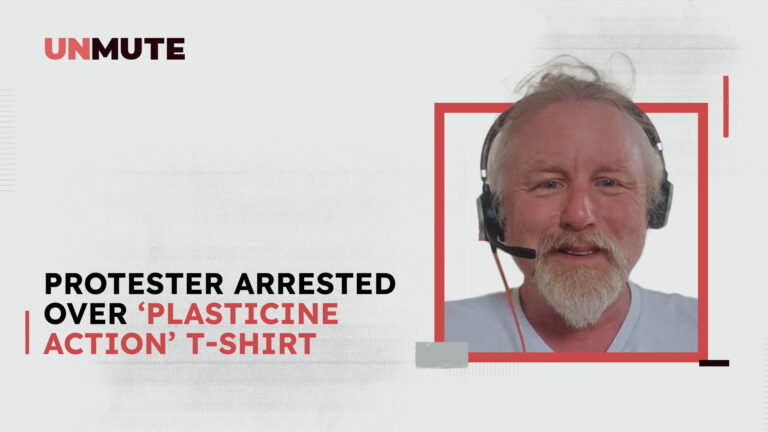 Protester detained for wearing ‘Plasticine Action’ t-shirt