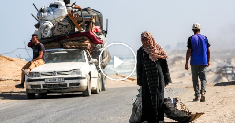 After an evacuation order, numerous Palestinians depart Gaza City.