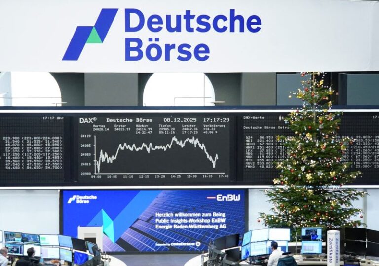 European shares holding steady close to record highs as the year-end approaches