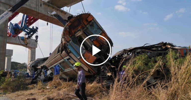 Train in Thailand Crushed by Falling Construction Crane