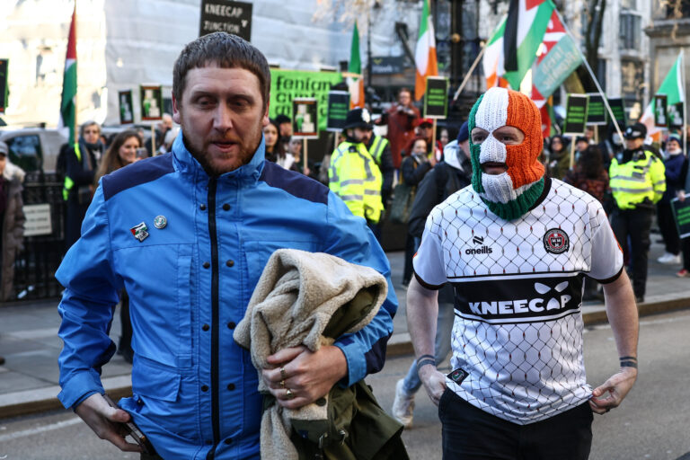 Supporters of Kneecap protest court appeal in solidarity with Palestine