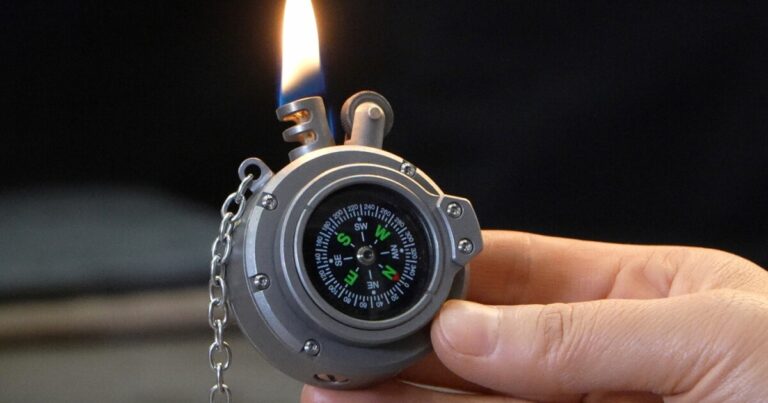 Lighter Made of Titanium with Compass, Watch, and Magnifier Features